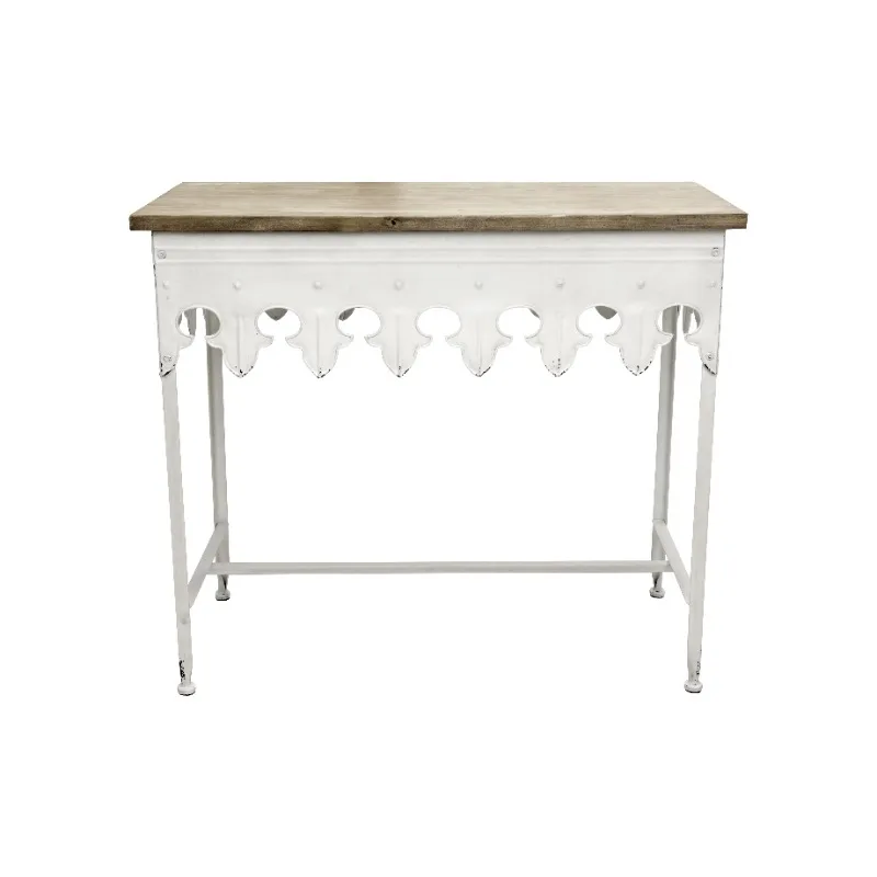

Metal Scalloped Edge Table with Antique White Finish and Wood Top