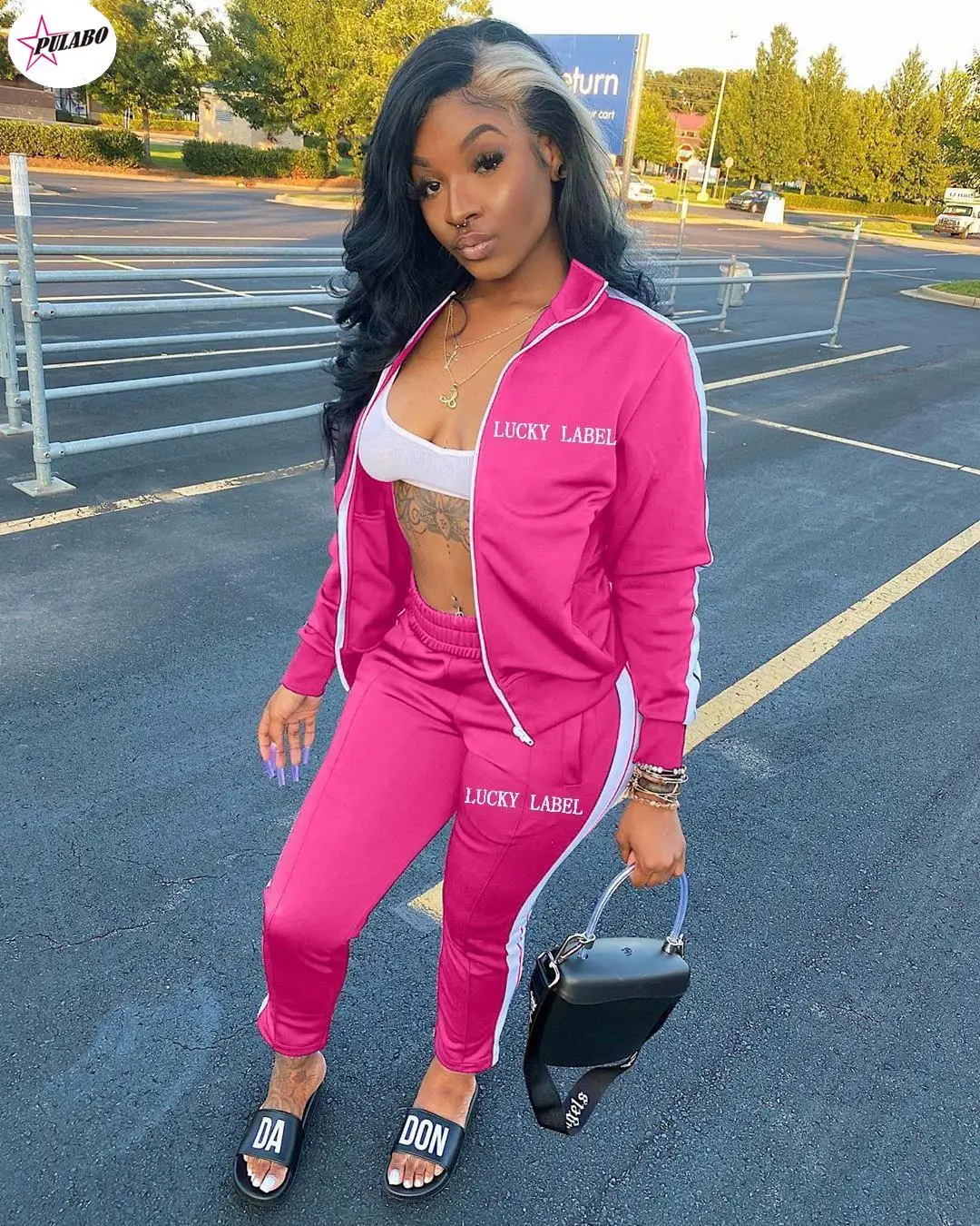 

Lucky Label 2 Two Piece Set Women Tracksuit Zip Jacket Sweatshirt Side Stripe Pants Sweatsuits Sport Loungewear Outfits New
