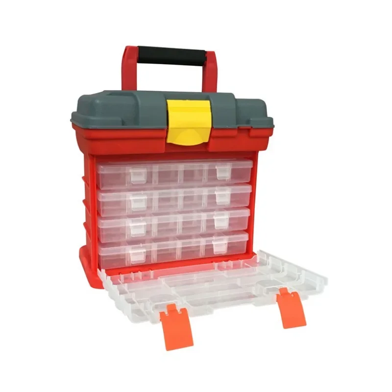 

Портативный ящик для хранения инструментов, 4-слойный пластиковый ящик для инструментов, открытый ящик для инструментов для ремонта рыболовных аксессуаров