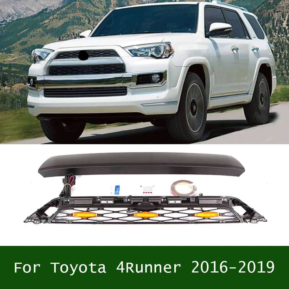 

For Toyota 4Runner 2016-2019 Racing Grills Hood Mesh Facelift Car Exterior Accessories Front Bumper Grill With Led Mask Grille
