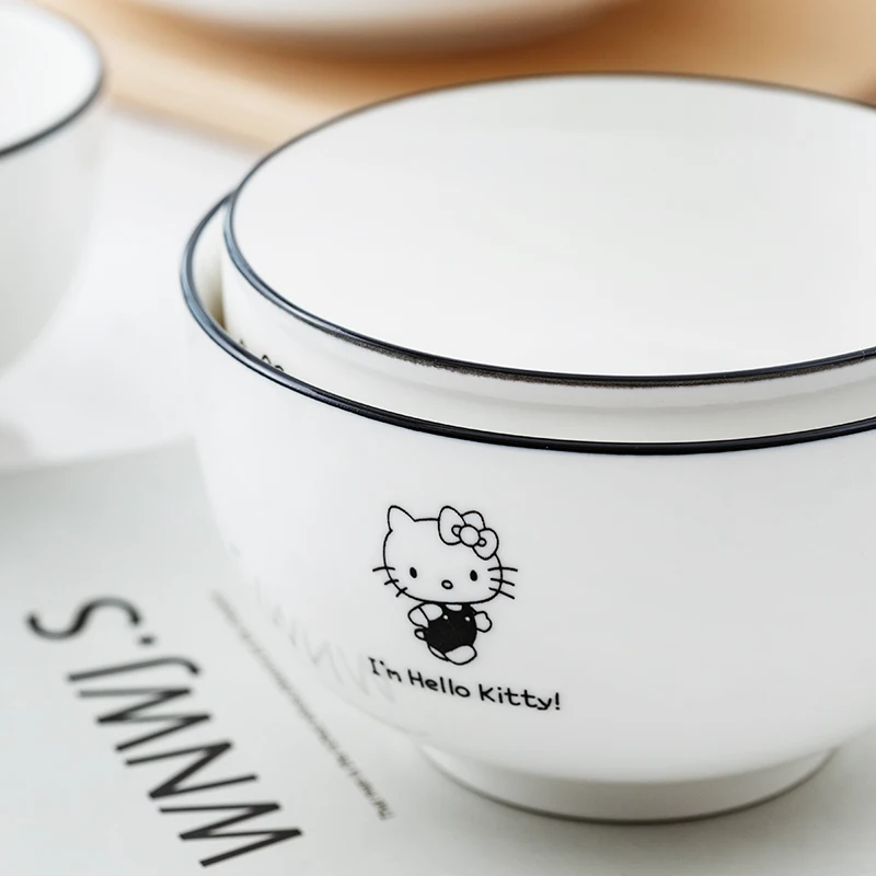 

Мультяшная Скандинавская миска Hello Kt Sanrioed, одинарная керамическая тарелка, столовая посуда из лапши, Суповая тарелка, посуда Kitty, подарок