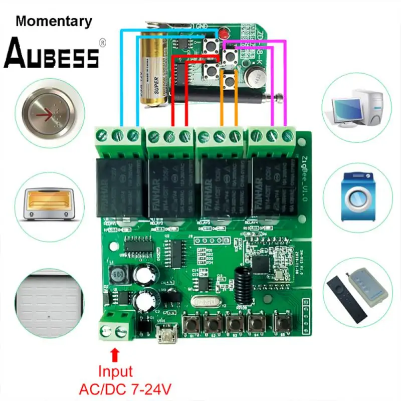 

New 4CH Zigbee Switch Module DC 5/12/32V RF433 Receive 10A Relays Timer Via Work With Alexa Google Home Assistant MQTT Protocol