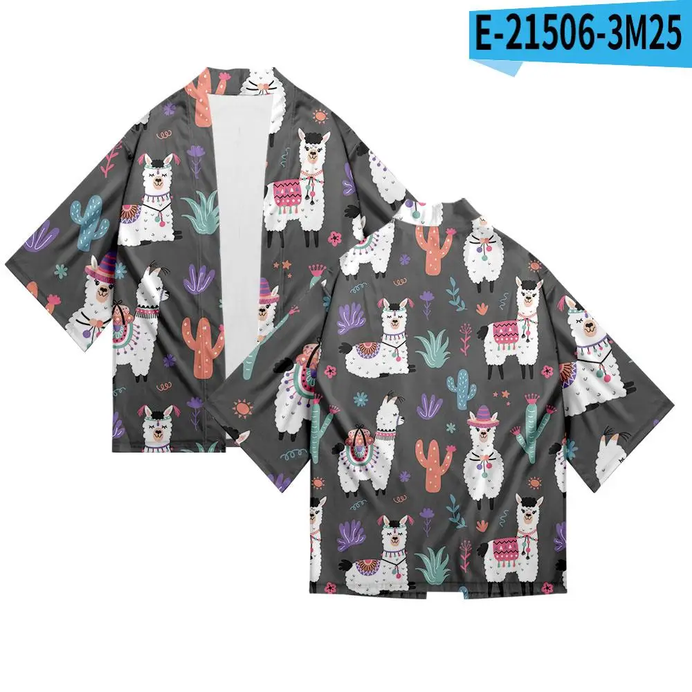

Kawaii Cute Alpaca 3D Printing Japanese Kimono Haori Yukata Women/Mens Fashion Summer Casual Cool Short Sleeve boys Cardigan