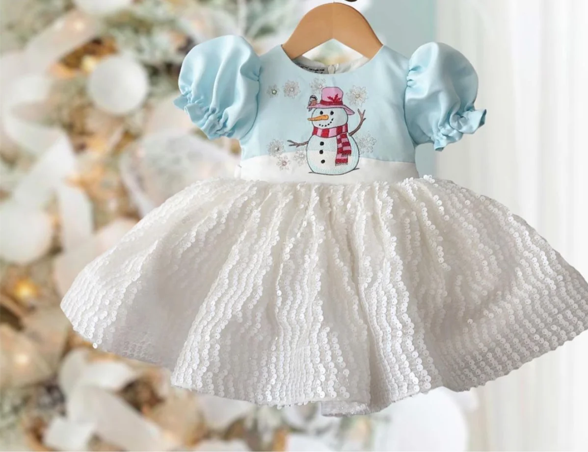 

0-8Y Baby Girl Summer Snow Mand Embroidery Turkish Vintage Lolita Princess Ball Gown Dress for Birthday Holiday Casual Eid