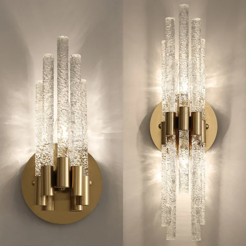

Modern Minimalist Glass Copper Crystal Water Ripple Wall Lamp Bedroom Led Indoor Lighting For Home Living Room Decoration