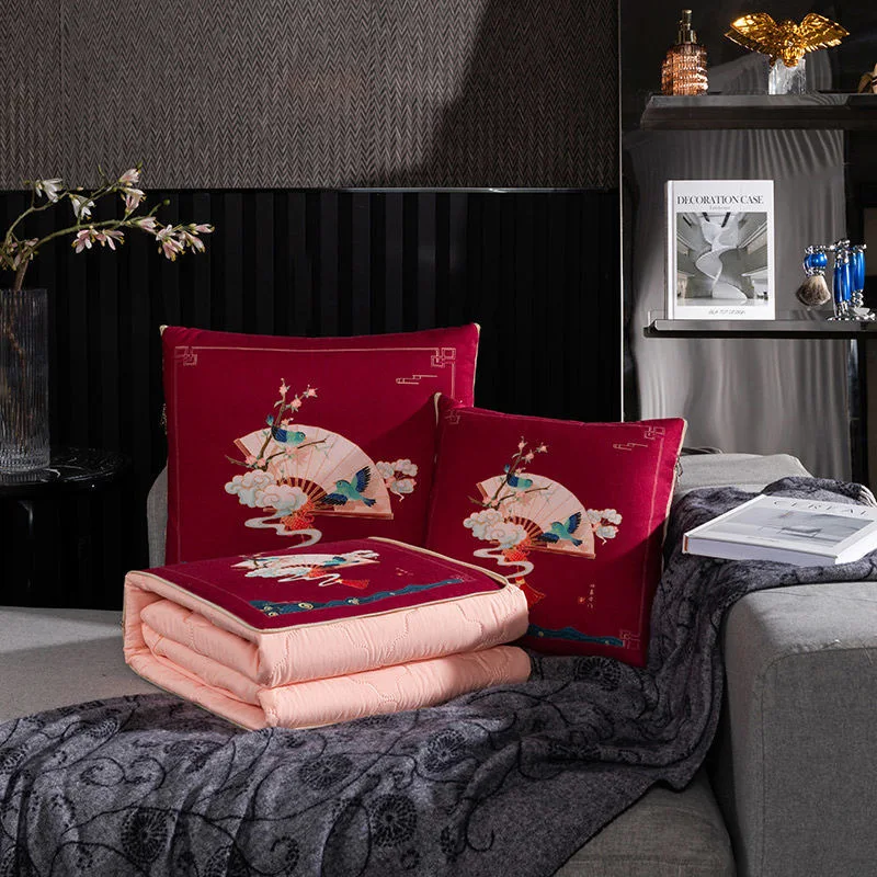 

Chinese Style Pillow Quilt Dual-use Car Office Blanket High Quality Cotton Portable Foldable Quilt Blanket
