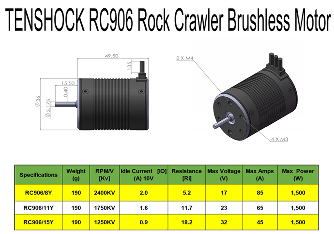 Бесщеточный двигатель Tenshock RC906 6 для альпинизма