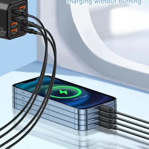 Фото Зарядное устройство GaN USB-C 8-в-1, 240 Вт, быстрая зарядка для телефонов, адаптер питания для iPhone, Xiaomi, Type-C, с вилками EU/US/UK, настенное зарядное устройство 2026 №1