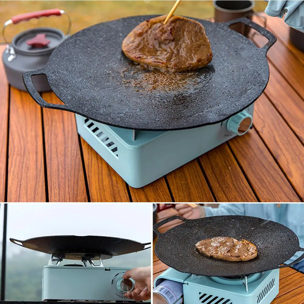 

Thickened Round Grill Pan Outdoor Camping Picnic Cassette Stove Frying Pan Barbecue Cookware Bbq Tool