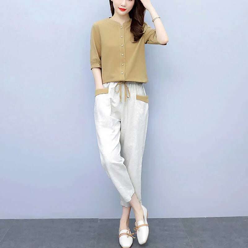 Женский костюм Новинка лета 2024 модная одежда большого размера из хлопка и льна