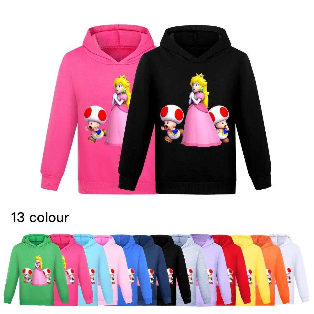 

2023 Autumn Fashion princess peach Hoodies Kids Knitted Sweatshirts Girls Cartoon Pullover Clothes Boys Hoody Outwear&coats