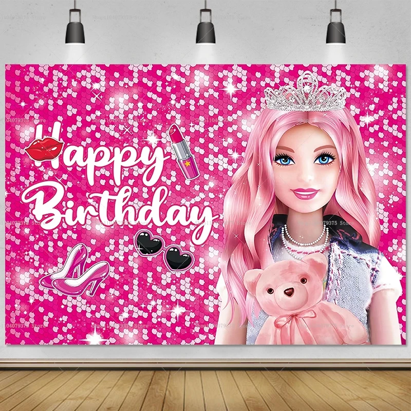 Фон для вечеринки в виде куклы Барби виниловый фон празднования дня рождения