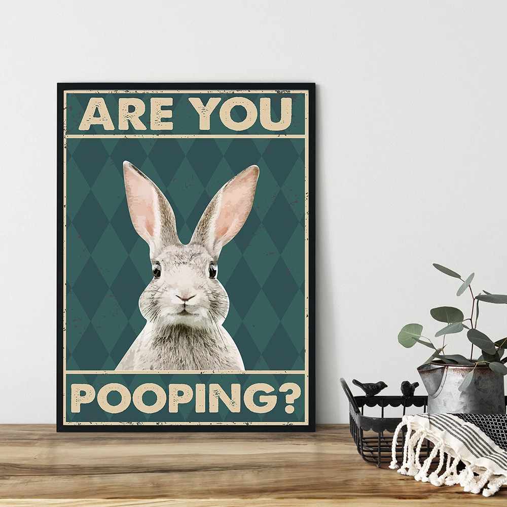

Are You Poo Funny Rabbit Poster Bathroom Wall Art Oil Painting Retro Toilet Picture Print Vintage Animal Canvas Room Home Decor