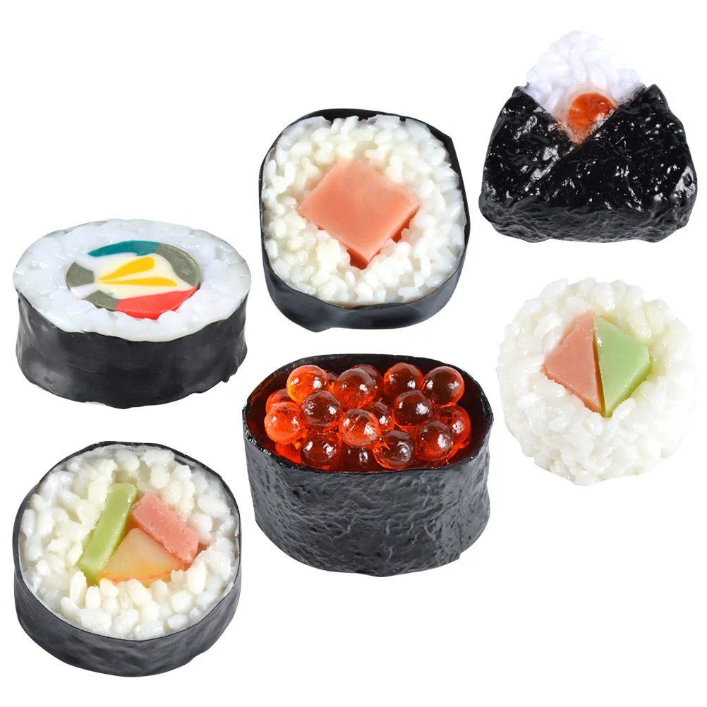 

6Pcs Artificial Sushi Sample Fake Food Simulation Rice Rolls Model Realistic Lifelike Sushi Model