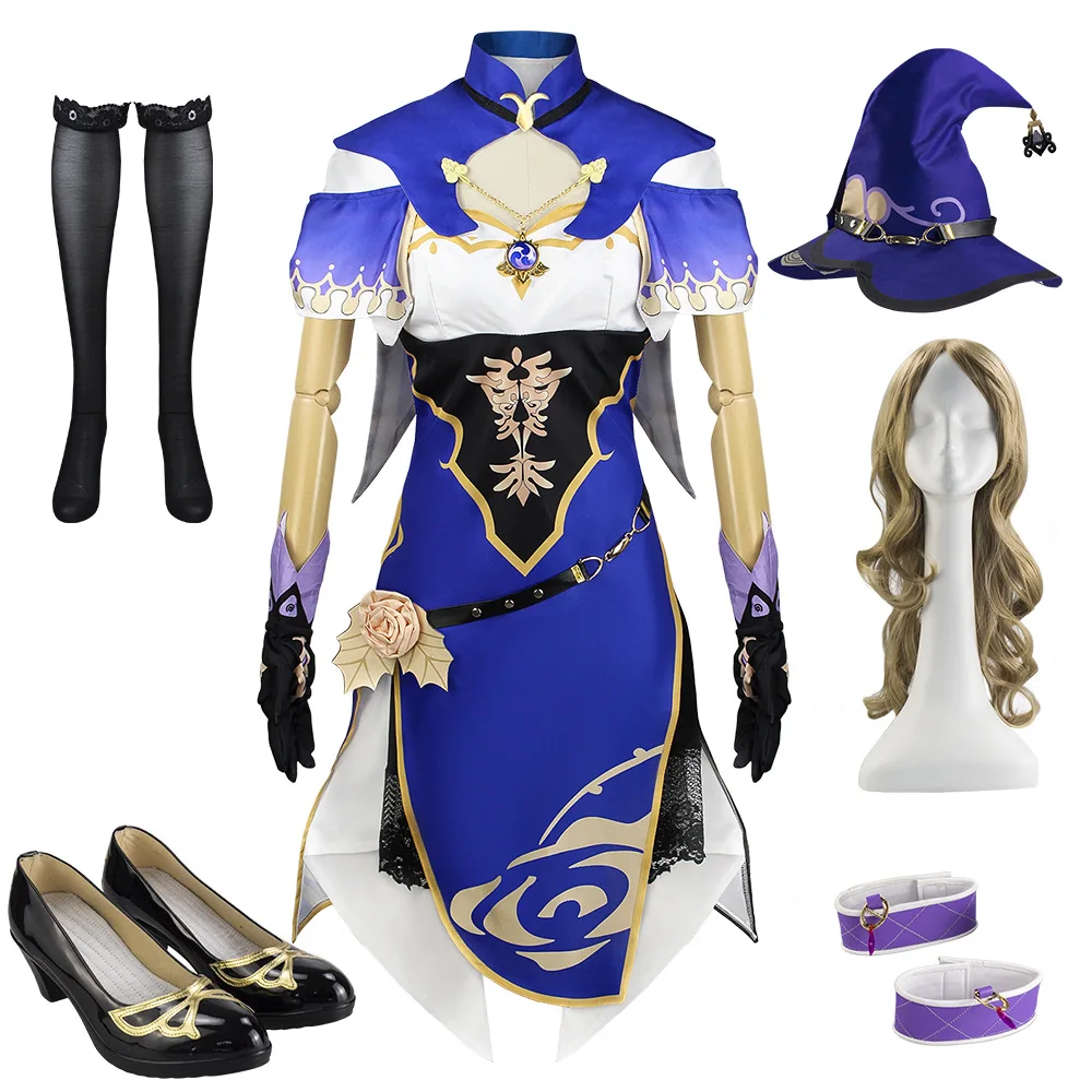 

Game Genshin Impact Lisa Minci Cospaly Costume Suit Anime Suit Girl Uniform Skirt Halloween Women Wig Hat Socks Shoes Suit