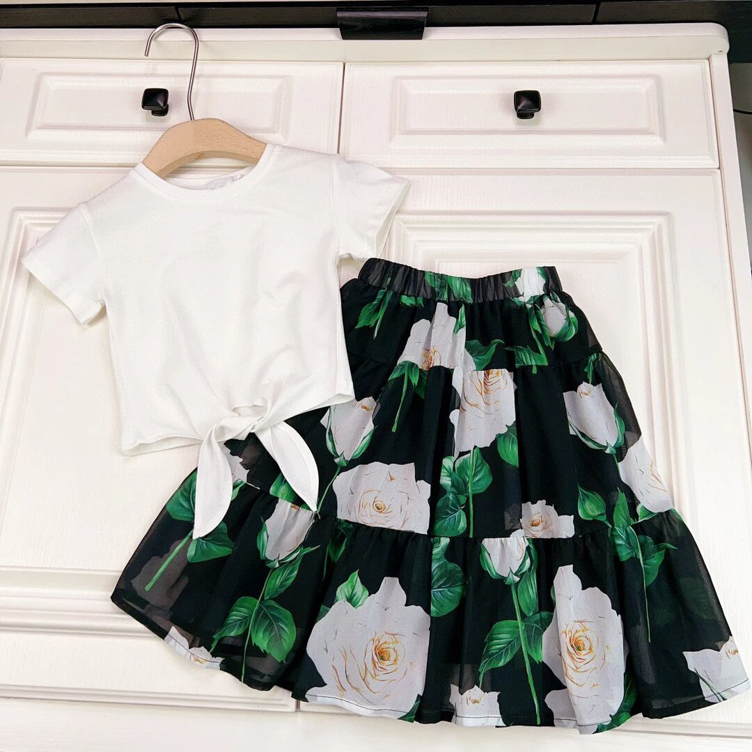 

2023 Kids girls Print Floral 2pcs sets Summer princess childrens tutu outfits