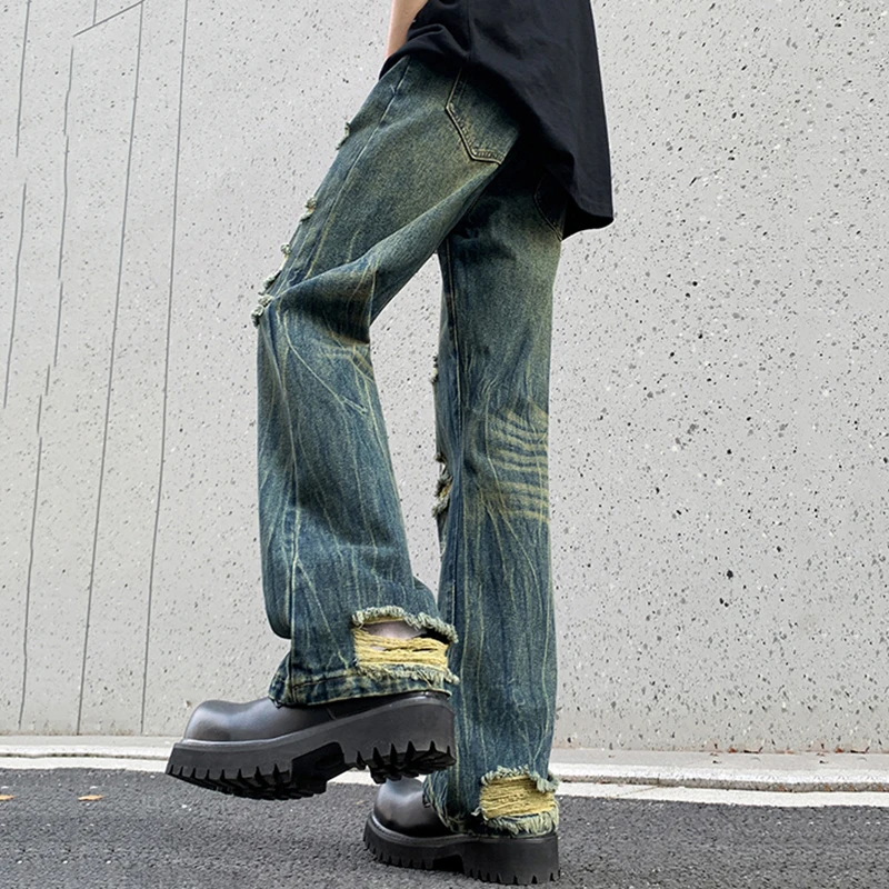 FEWQ High Street Darkwear Нишевые летние мужские джинсы 2024 винтажные прямые брюки