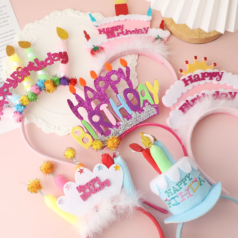 

Children Adult Candles Caps Happy Birthday Party Hat Headwear Dress Up Gift Hair Wear Crown Decoration Cosplay Costume Pink Blue