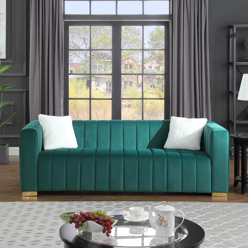 

A Modern Channel Sofa Take on A Traditional Chesterfield\ Dark Green Color\ 3 Seater Dark Green Velvet [US Stock]