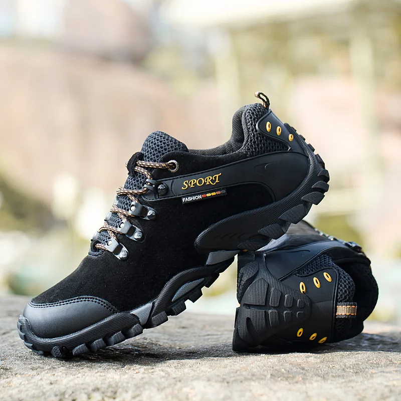 JIEMIAO New Men Hiking Shoes Outdoor Genuine Leather Comfortable Sport Army Boots Anti-Slip Mens Climbing Trekking Hunting Shoes