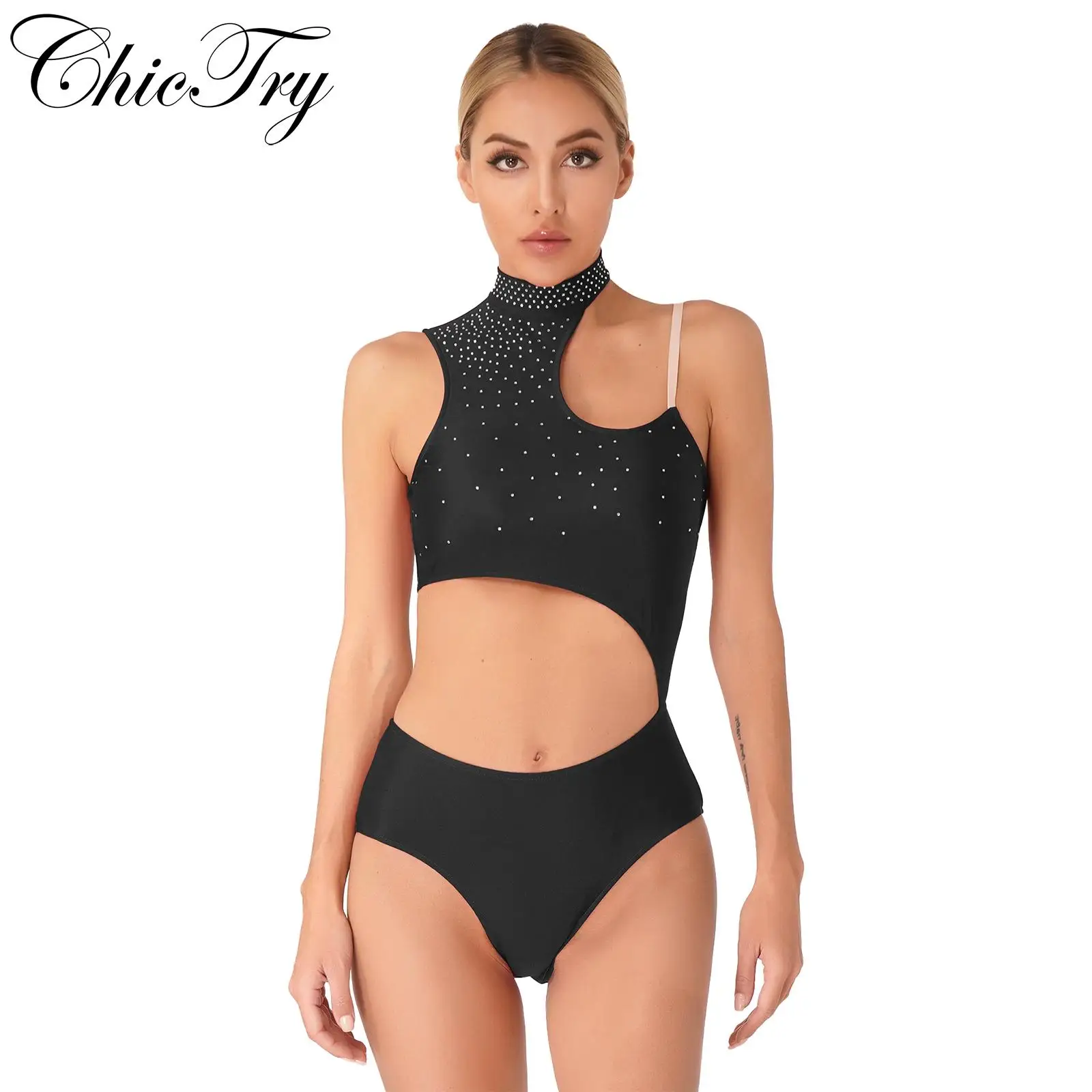 

Rhinestone Ballet Dance Leotard Sleeveless Gymnastics Workout Bodysuit for Womens Adults Figure Skating Performance Dancewear