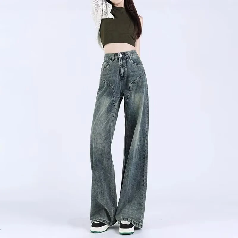 

Корейские женские джинсы с завышенной талией, лето и осень, мешковатые джинсовые брюки в стиле ретро, новинка 2023, прямые свободные женские брюки с широкими штанинами Y2k
