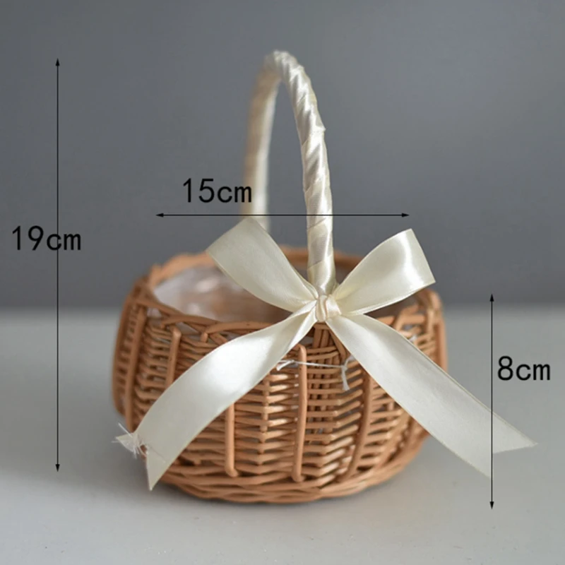 

4X Woven Flower Basket Rattan Storage Basket Flower Girl Hand Basket Handmade Flower Basket With Bow, S