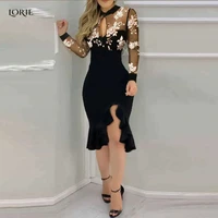 lorie black lace evening dresses bodycon slit ruffles saudi arabia celebrity gowns appliques dubai hem flowers party dress 2022