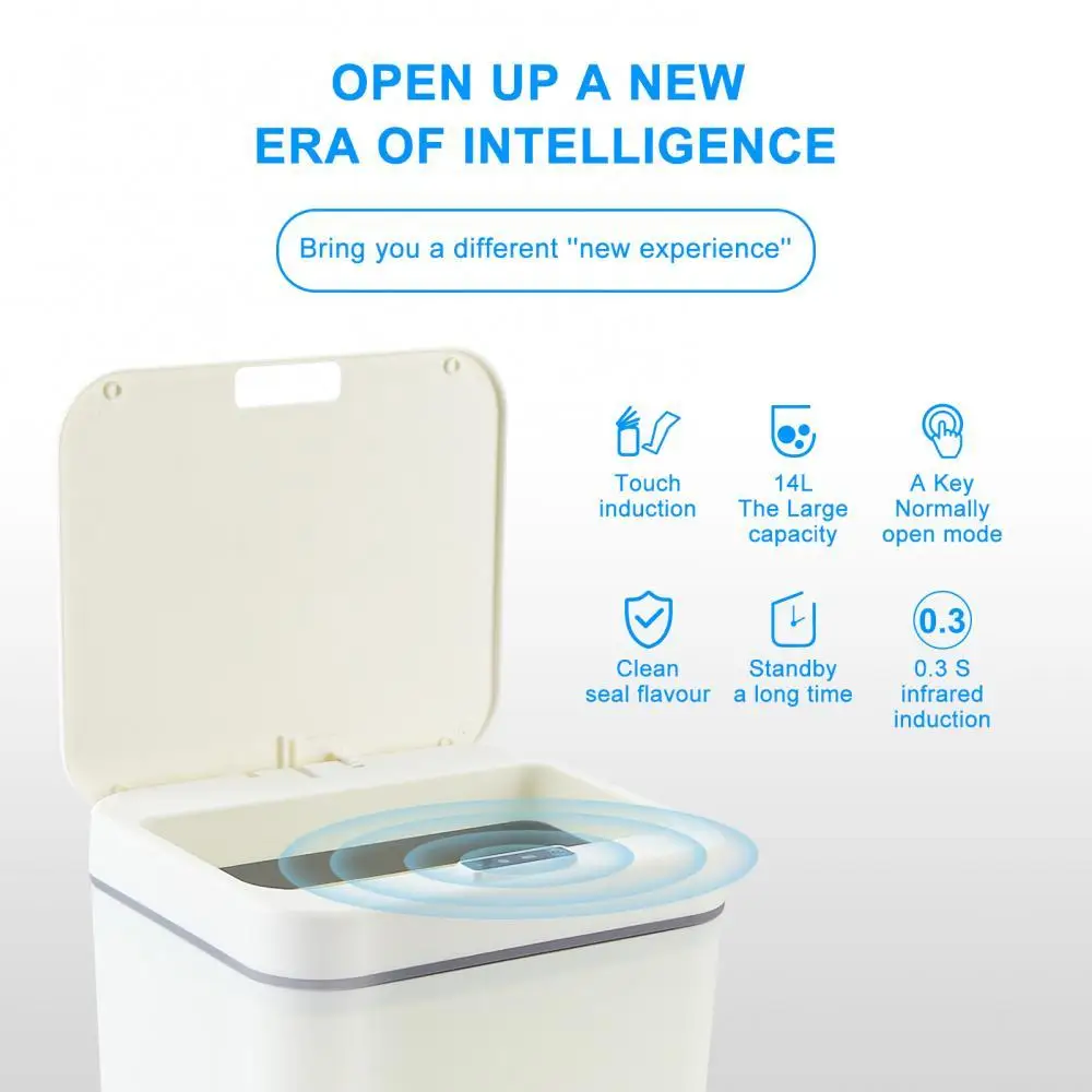 

14L Inductive Trash Can Touchless Automatic Infrared Sensor Garbage Can Rechargeable Battery Powered Office Bedroom Waste Basket