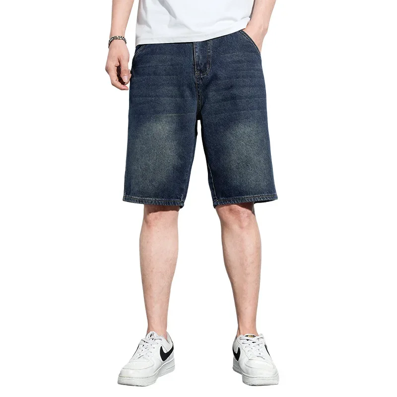 Мужские повседневные прямые брюки свободного кроя серые джинсовые шорты средней