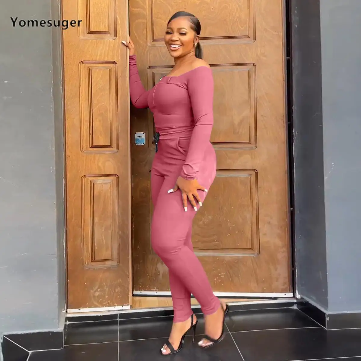 

Yomesuger Casual Two Piece Set Women Long Sleeve Crop Tops+High Waist Pencil Pants Suits 2023 Fashion Street Outfits Tracksuits