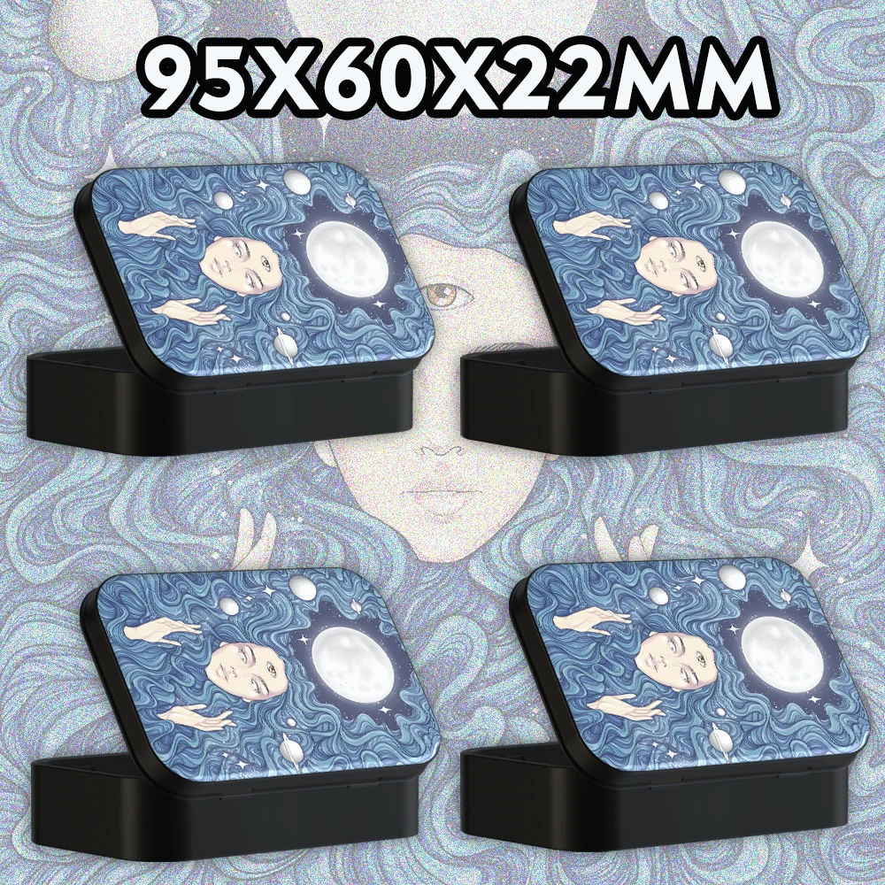 

Moon Girl, 1 шт., металлическая коробка для хранения таблеток, удобные контейнеры для хранения, контейнер для сигарет, конфет с рисунком