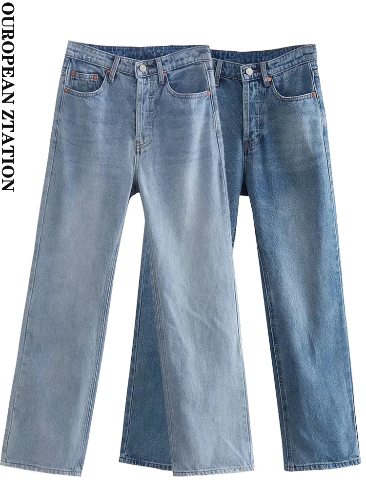 

PAILETE Women 2022 fashion with five pockets straight denim jeans vintage high waist button fly female trousers mujer