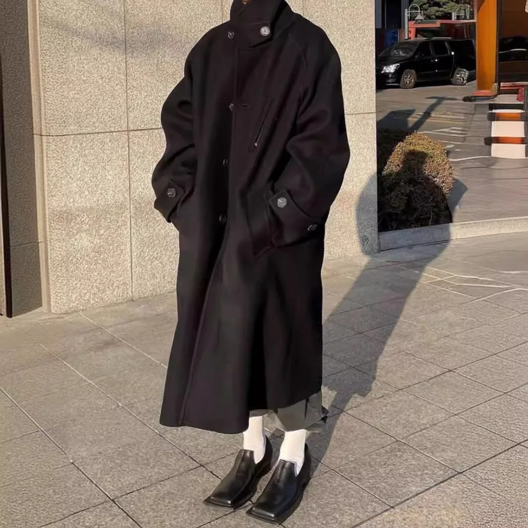 PFNW Высококачественный длинный твидовый шерстяной флисовый мужской плащ длиной