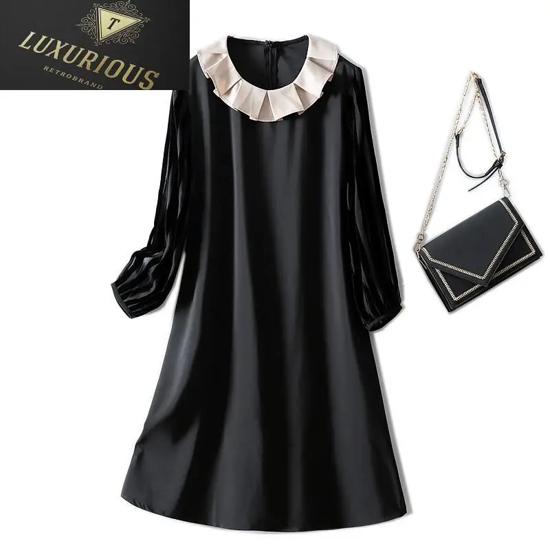 

Элегантные платья для женщин Весна 2024 Новинка кружевной воротник Персонализированная драпировка шифоновое шелковое платье с рукавом до запястья