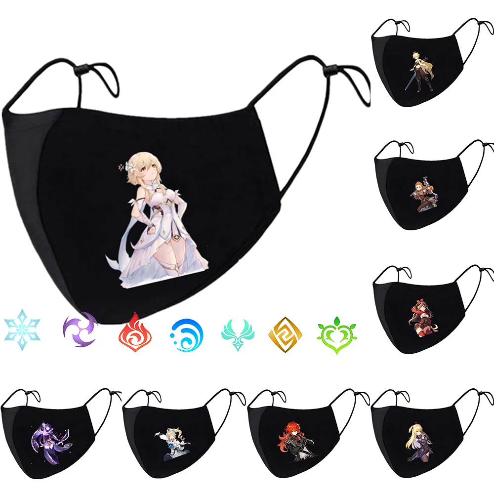 

Маски для косплея Для Взрослых Genshin Impact Game, многоразовые моющиеся защитные регулируемые черные маски Pm2.5 унисекс, регулируемые повязки-петл...