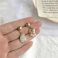 korean statement pearl drop earrings for women 2022 fashion jewelry vintage geometric gold asymmetric earring