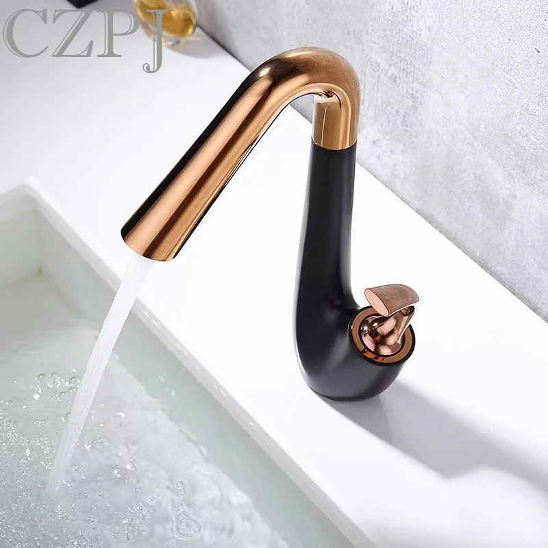 

Rose Gold Hot And Cold Washbasin Faucet Copper Bathroom Undercounter Basin Waterfall Faucets