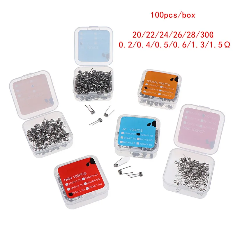 Предварительно изготовленная катушка 100 шт./коркор. NI80 SS316 22 24 26 28 30 DIY