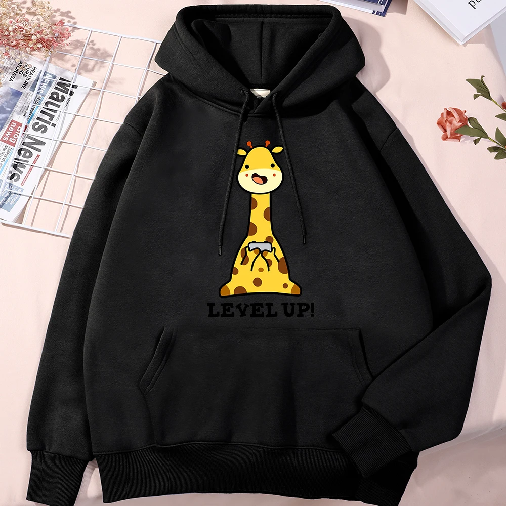 

Cute Cartoon Giraffe Level Upprinting Male Hoodie Creativity Crewneck Clothing Autumn Loose Pullover Fashion Warm Mens Pullovers