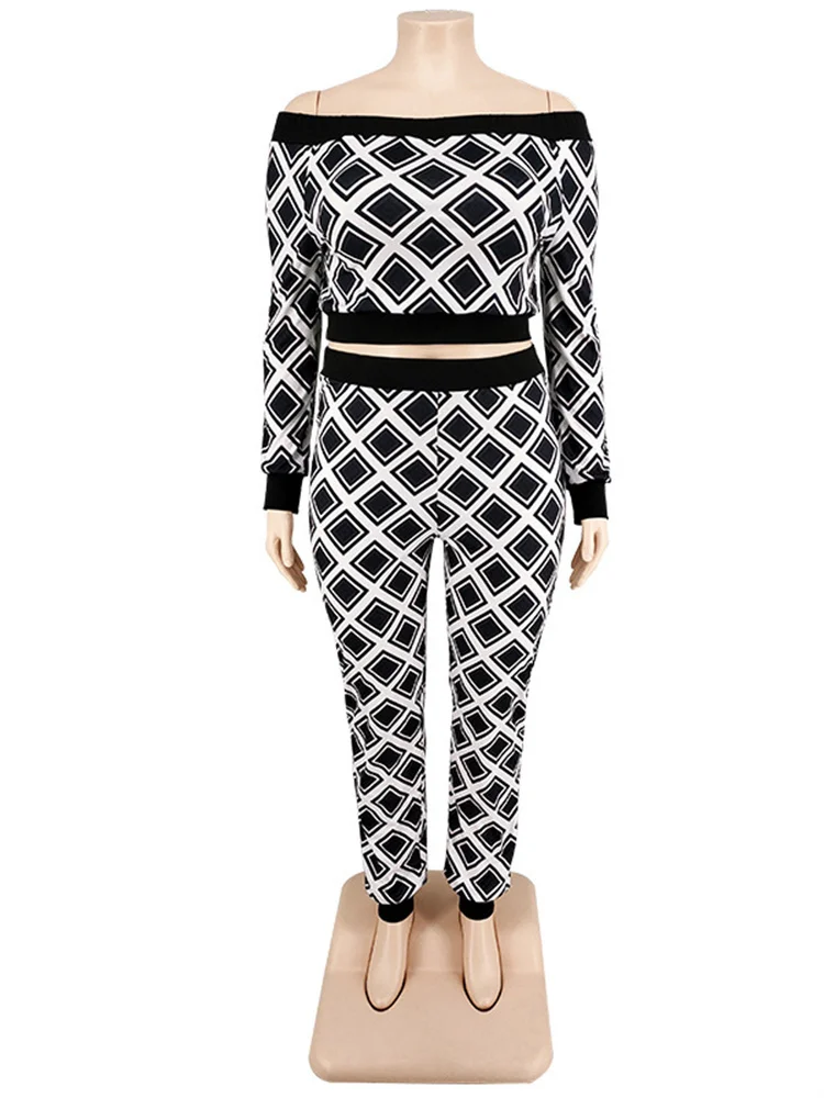 Plus Size Two Piece Outfits Women Fall Clothing Plaid Print Top and Pants Sets Casual Matching Set Who 3xl 4xl 5xl 6xl