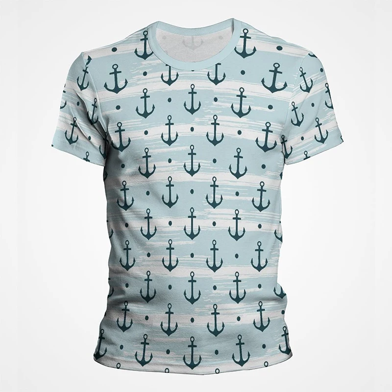 

Blue Mediterranean Nautical Ship Anchor T Shirt Men Women Summer Short Sleeve Printed T-shirt Cool Streetwear Tops Tee Clothing