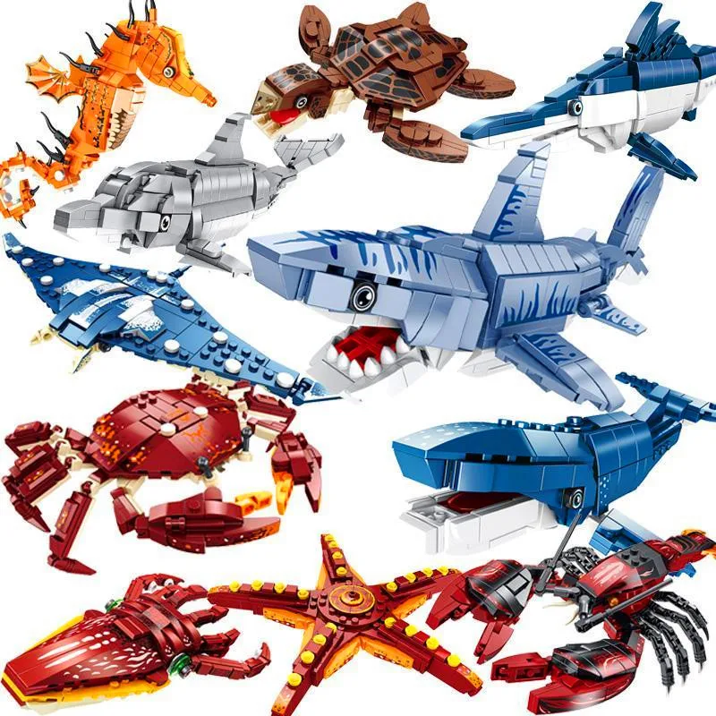 

Wholesale marine animal building blocks turtles whales dolphins crabs sailfish seahorses sharks model children's educational toy