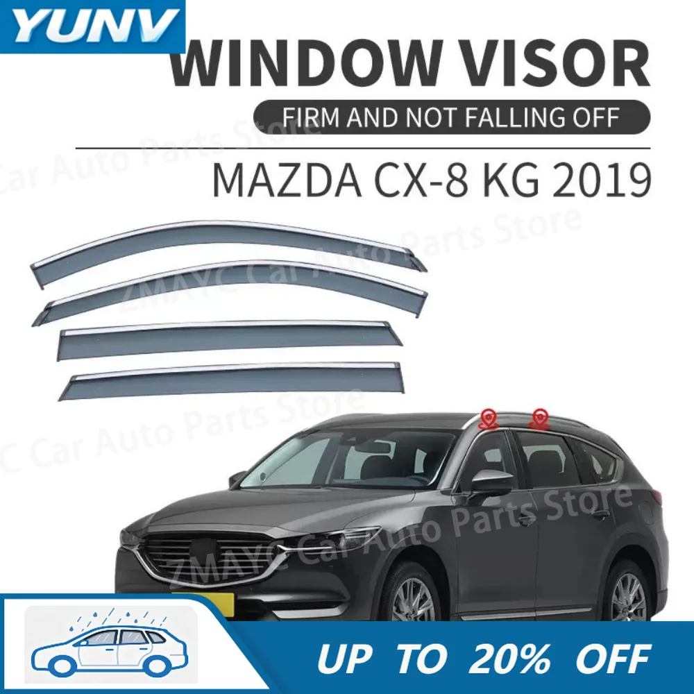 Фото Дефлектор окон YUNV для Mazda CX-8 2019-2025, защита от дождя, боковой вентиляционный дефлектор, накладка на внешнюю сторону, внешний аксессуар. №1