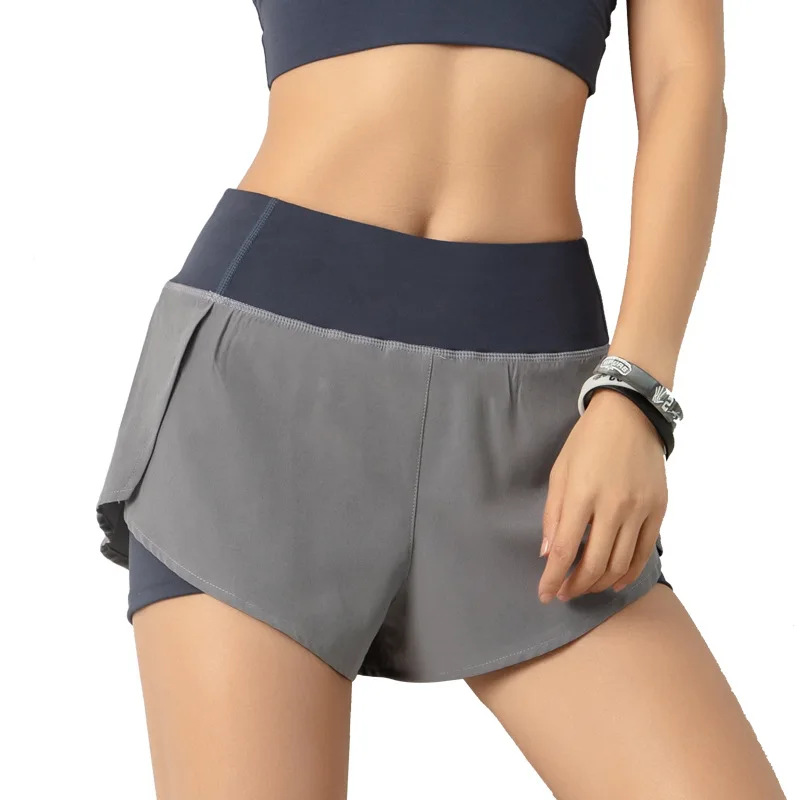 

Yoga Shorts Women's Gym Invisible Double Side Pocket Elastic High Waist Running Workout SportPants Summer Quick Dry Sportwear