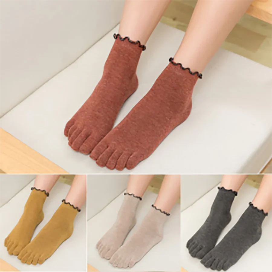 

Socks Women Cotton Five Finger Ruffle Solid Color Toe Socks With 5 Toe Short Deodorant Toe Socks With Fingers Soks Woman Sock