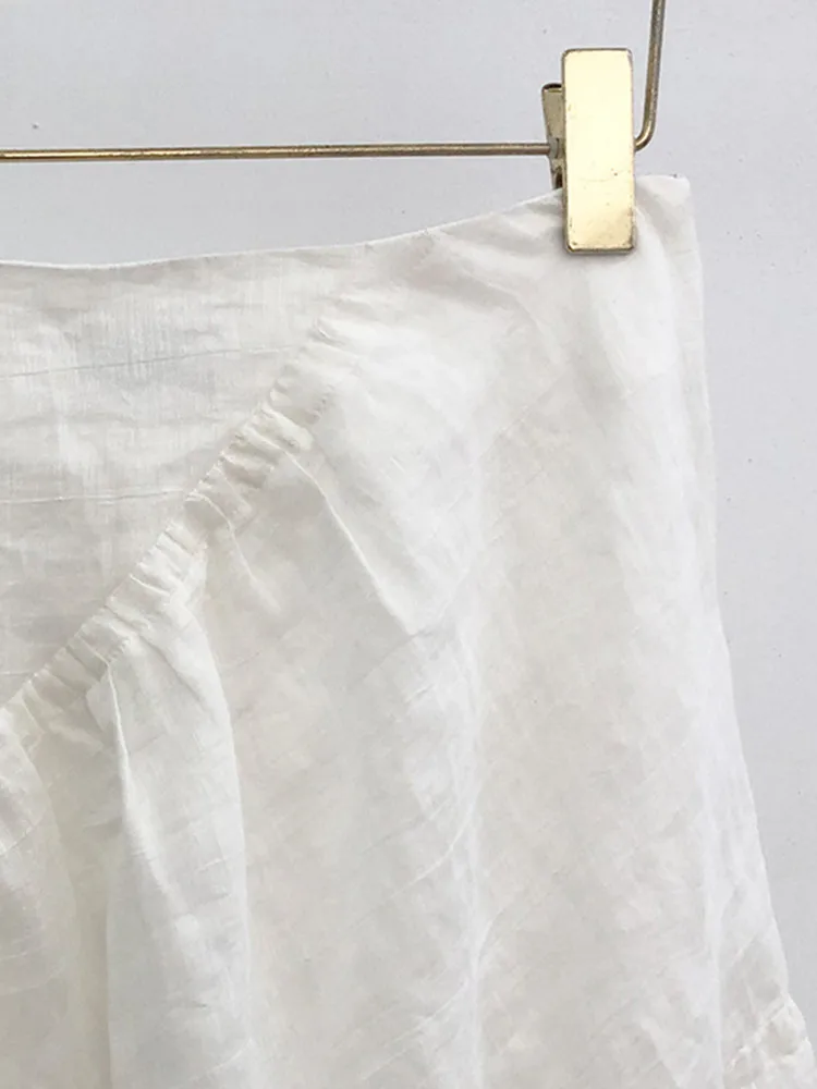 

Женская белая трапециевидная юбка миди, темпераментная универсальная льняная юбка с высокой талией и оборками, Новинка лета 2023