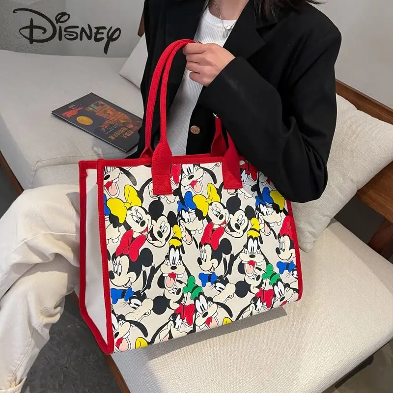 Disney New Canvas Women's Handbag Fashion Luxury Shoulder Bag Cartoon Multi Functional Large Capacity Casual Commuter Bag