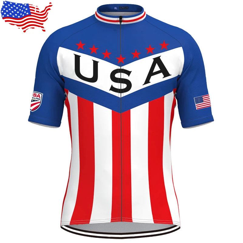 

Cycling Jersey USA Bike Shirt American Flag Bicycle Blue Red Clothes Cyclist Wear States Motocross Outdoor Mountain Road Cool