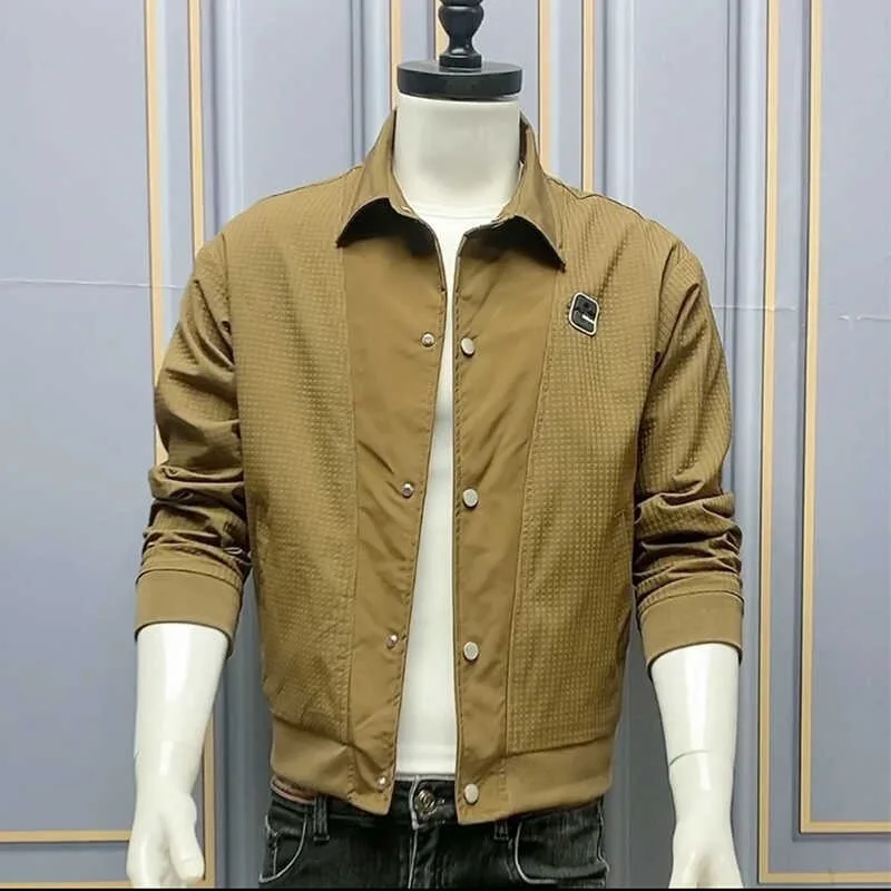 New Outerwear Men's Lapel Simple Fashion Slim fit Spring and Autumn Jacket Letter Embroidery Korean Sle Cargo Top